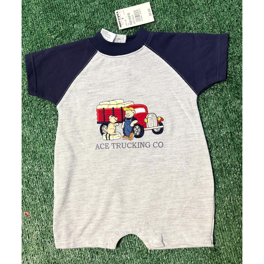 Vintage Y2K Cowboys and Angels Romper Size 3-6 Months Gray Navy Ace Trucking